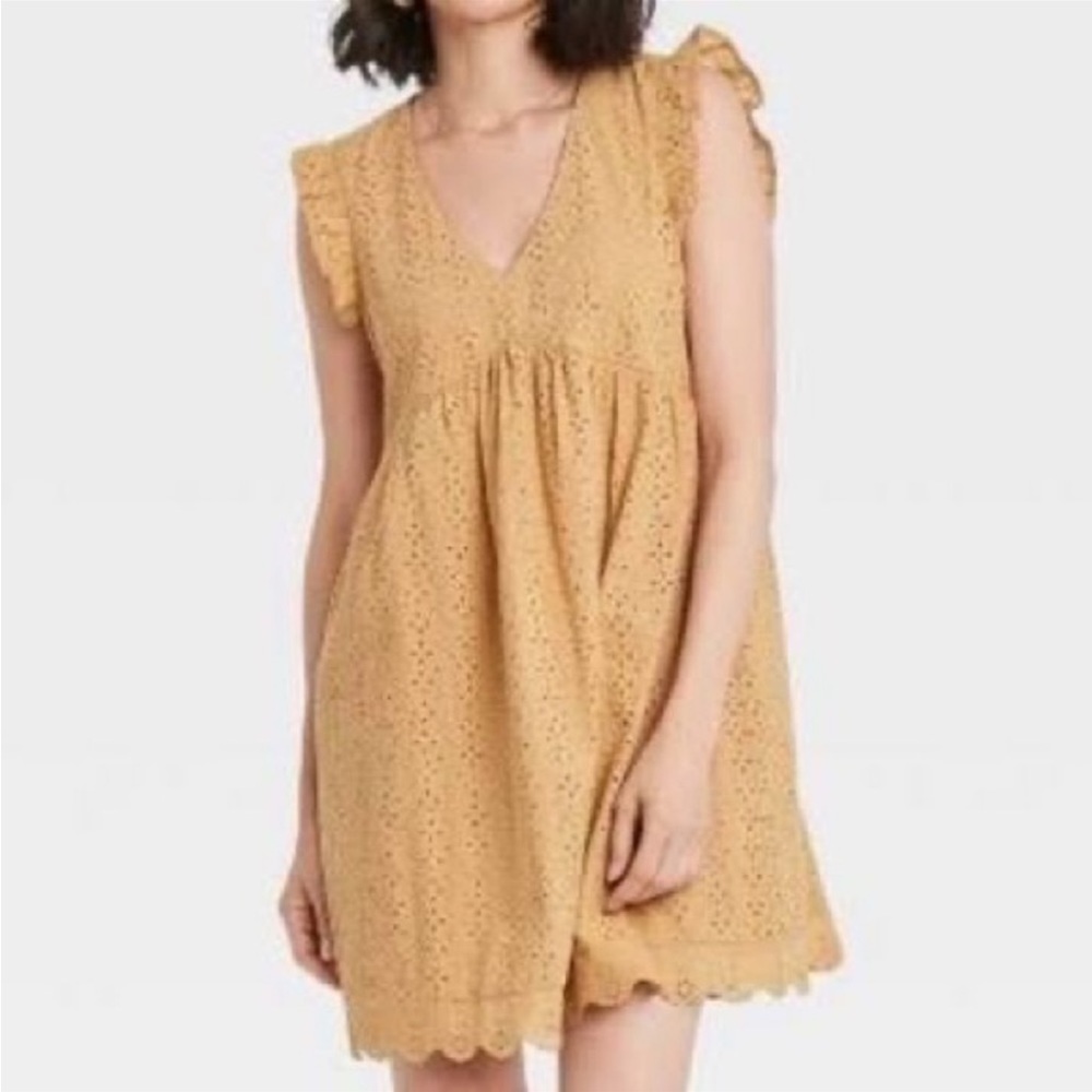 Knox Rose Mustard Gold Eyelet Dress NWT - Picture 6 of 6